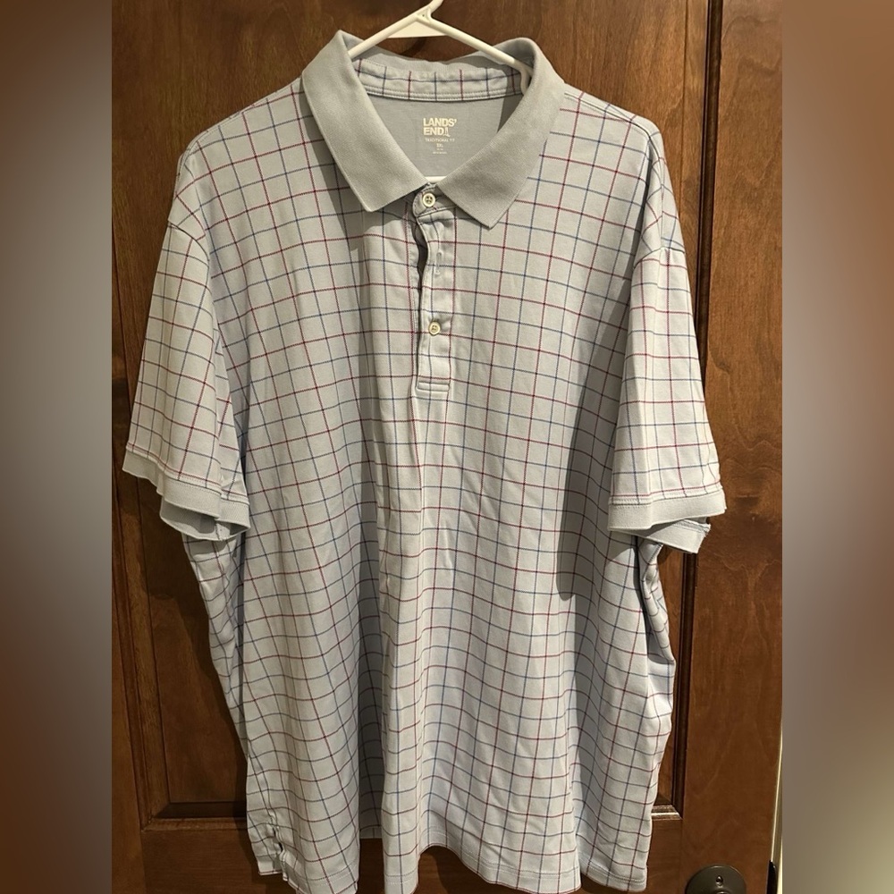Lands' End Blue and Red Polo Shirt